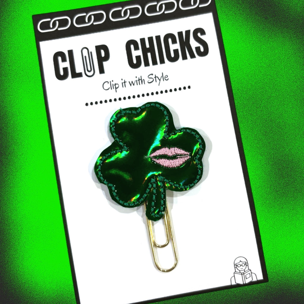 Clip chicks' Shamrock Kisses novelty paper clip is shown in its package, making it perfect for gift giving.