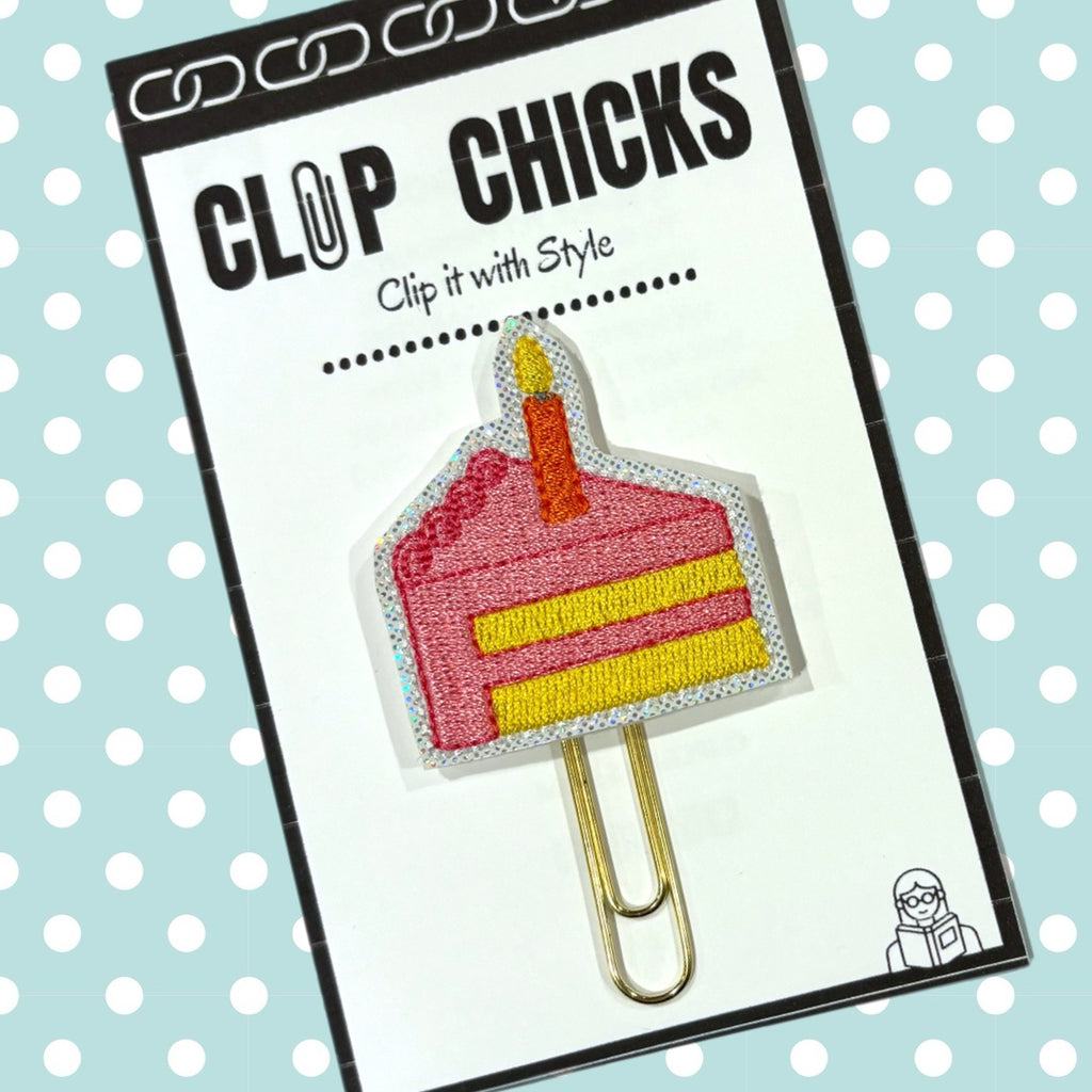 Clip Chicks' Birthday cake novelty paper clip is shown in its package.