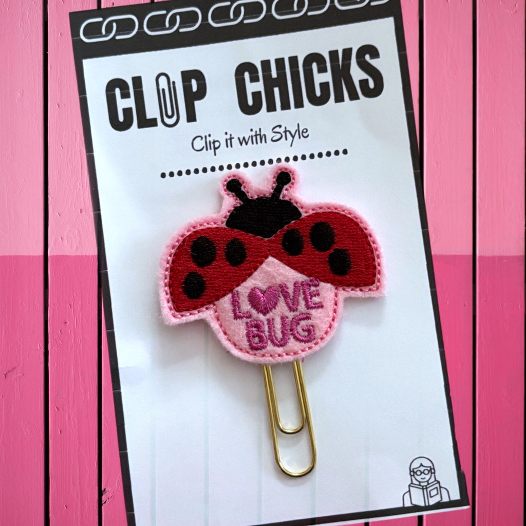 Clip Chicks' Love Bug novelty paper clip is shown in its package.