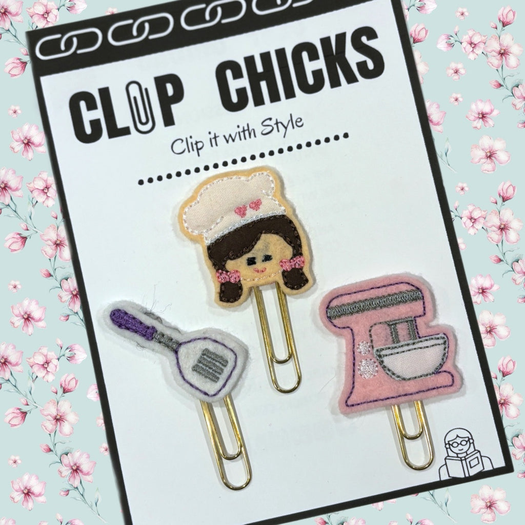 Clip Chicks' Baker's Life set of three novelty paper clips is shown in its package.