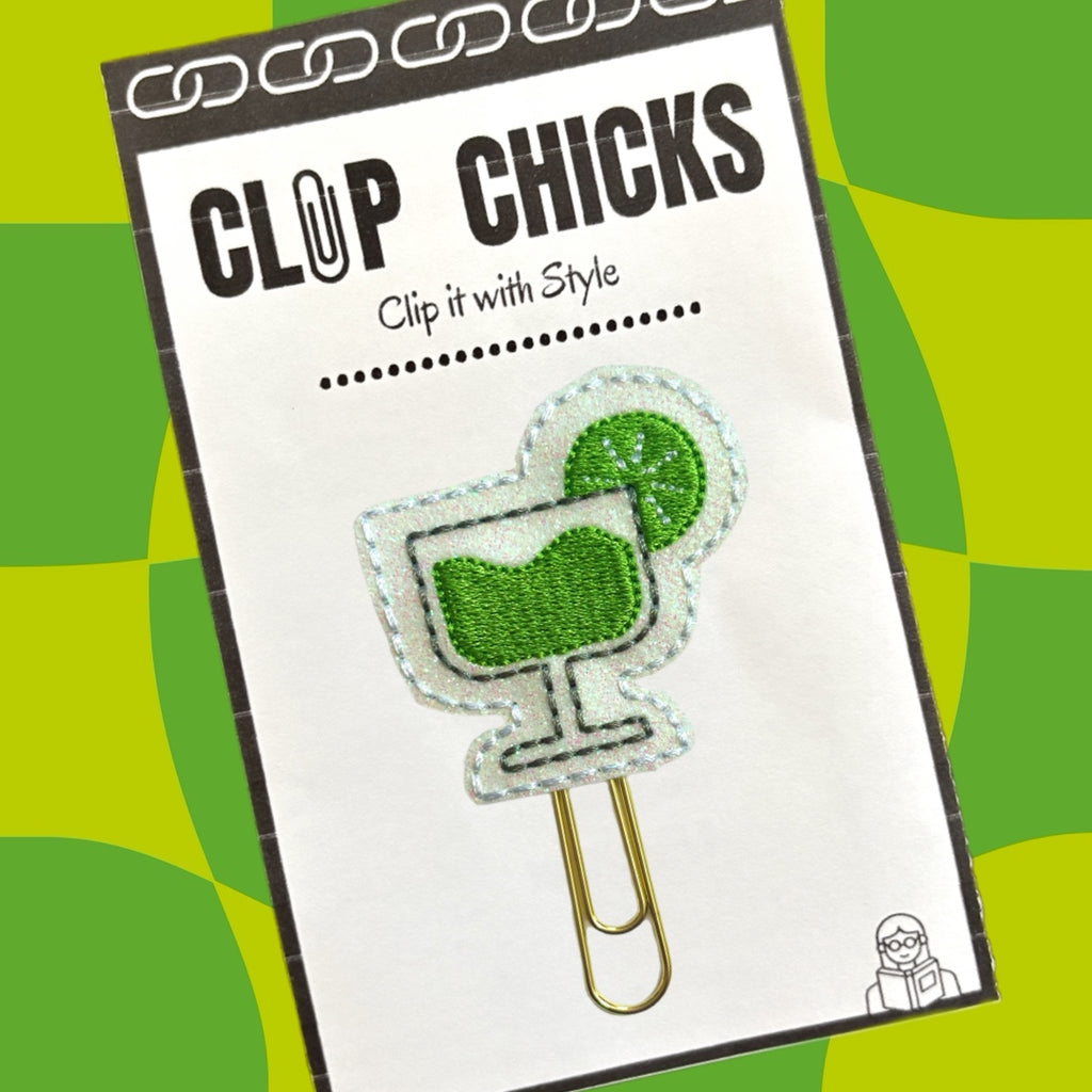 The Margarita paper clip from Clip chicks is shown in the package against a multi-green background.