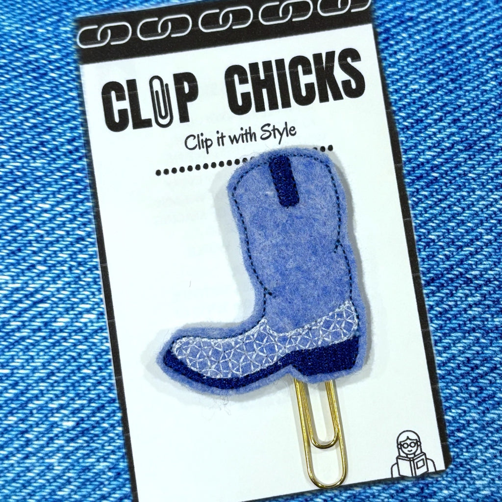 Clip Chicks Cowboy Boot novelty paper clip is shown in its package.