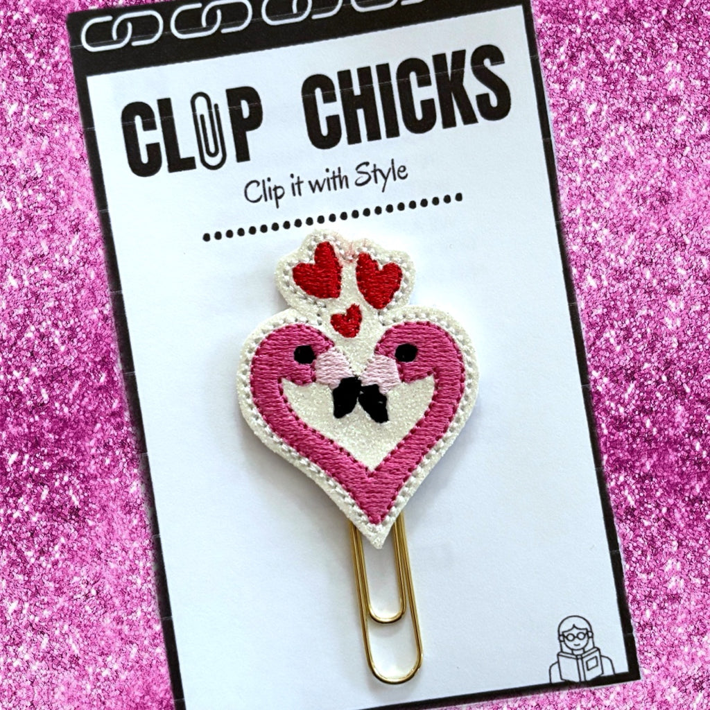 Clip Chicks' Flamingo Heart novelty paper clip is shown in its package.