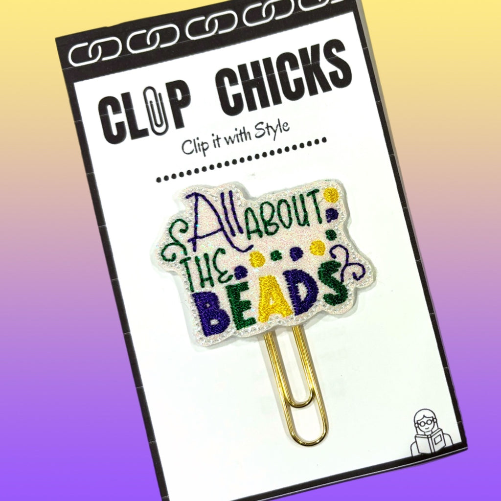 Clip Chicks' All About the Beads novelty paper clip is shown in its package.