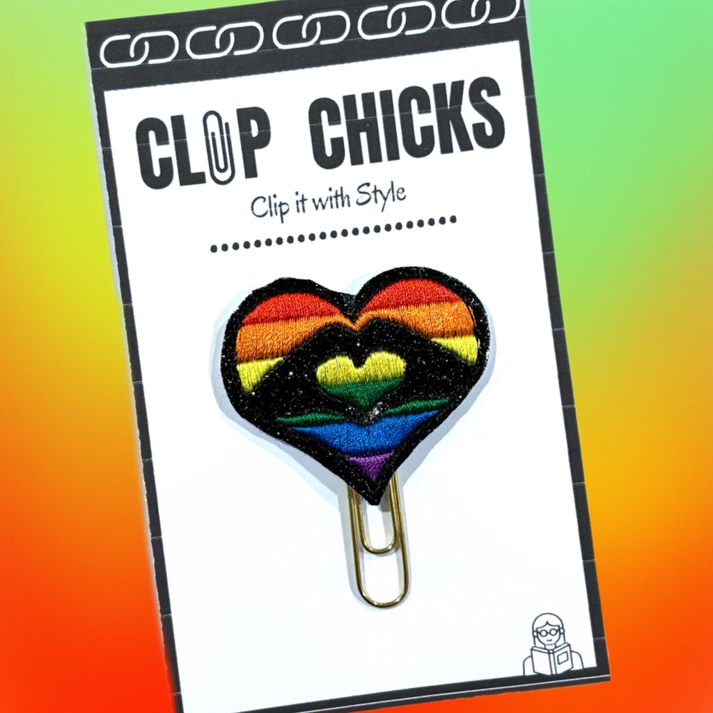 Clip Chicks' Rainbow Heart paper clip shown in its package.