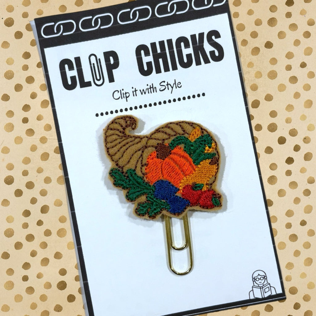 Clip Chicks' Cornucopia novelty paper clip is shown in its package.