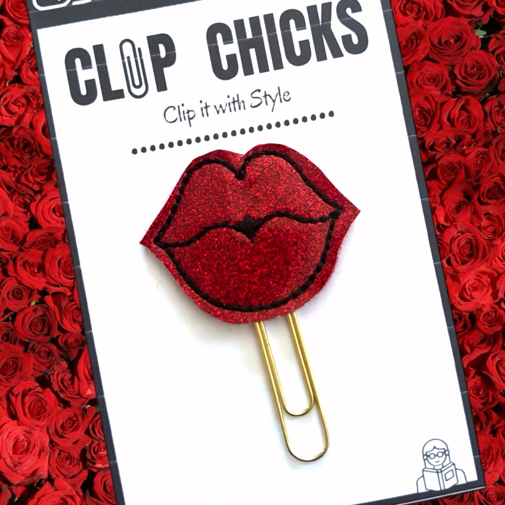 Clip Chicks' Red Lips novelty paper clip is shown in its packaging.