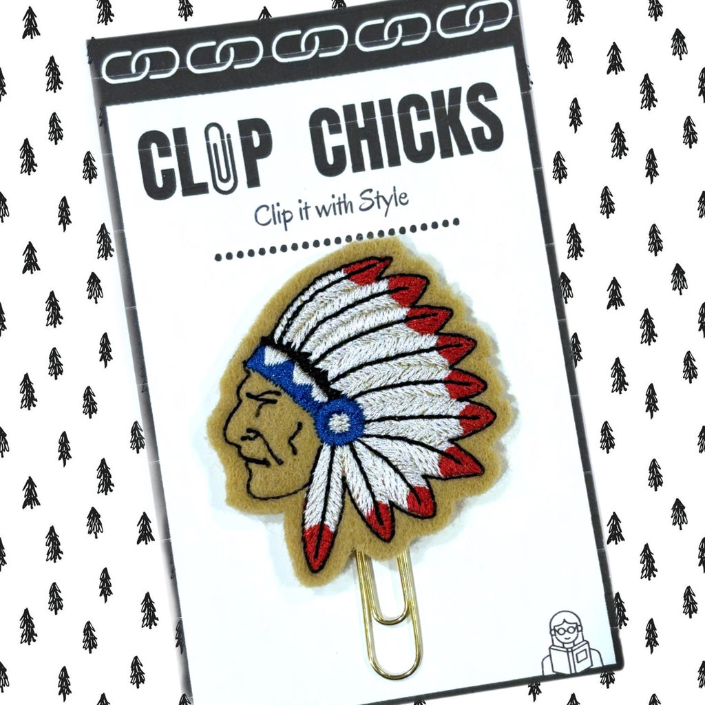 Clip Chicks' Native American novelty paper clip is shown in its package.