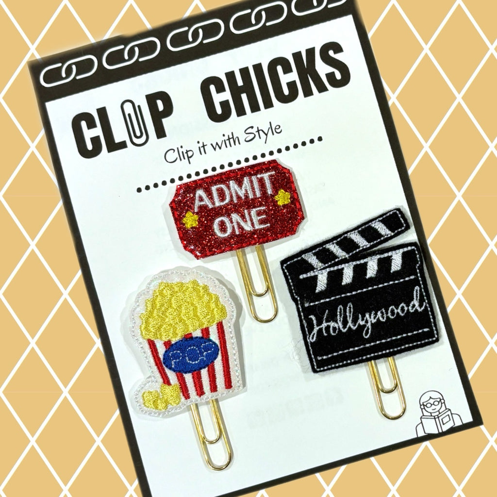 Clip Chicks' Hollywood Movie Trio of novelty paper clips are shown in its package.