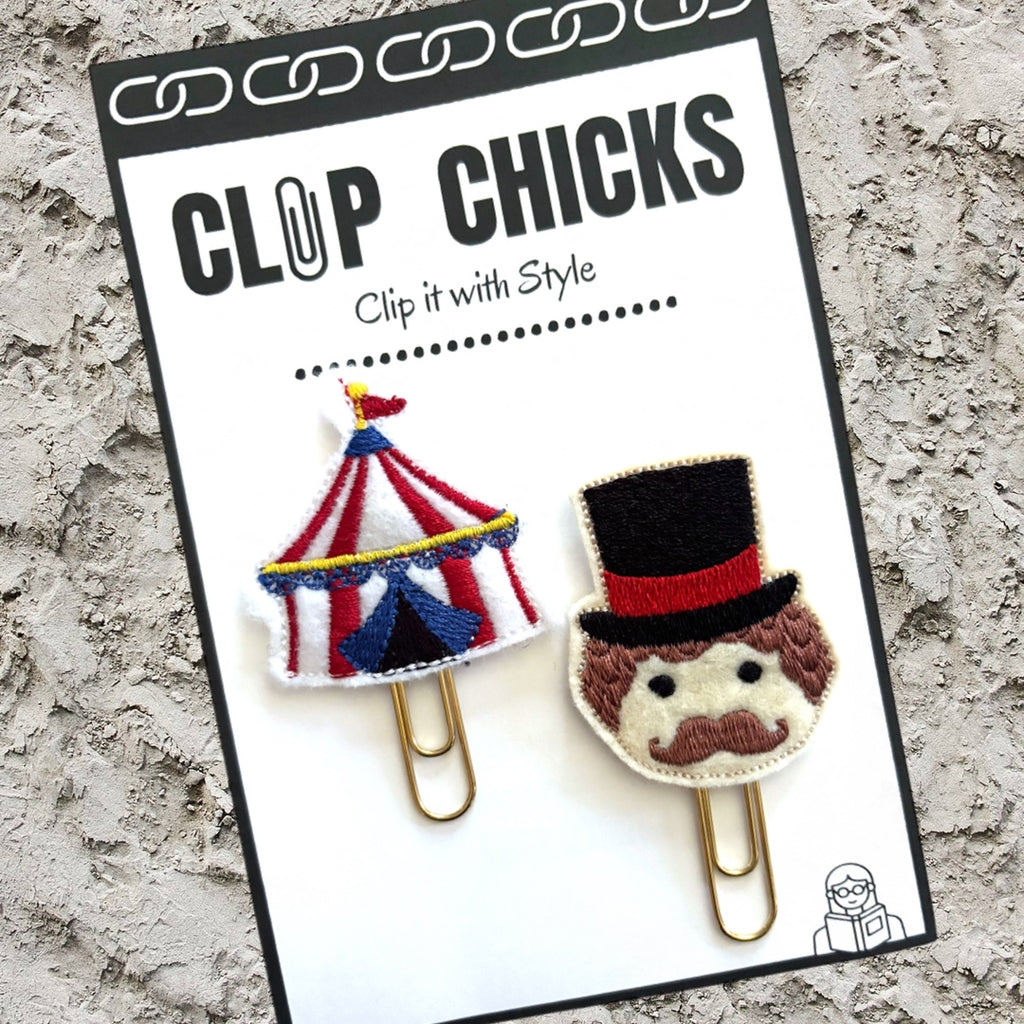 Clip Chicks' Circus Set of novelty paper clips are shown in its packaging.