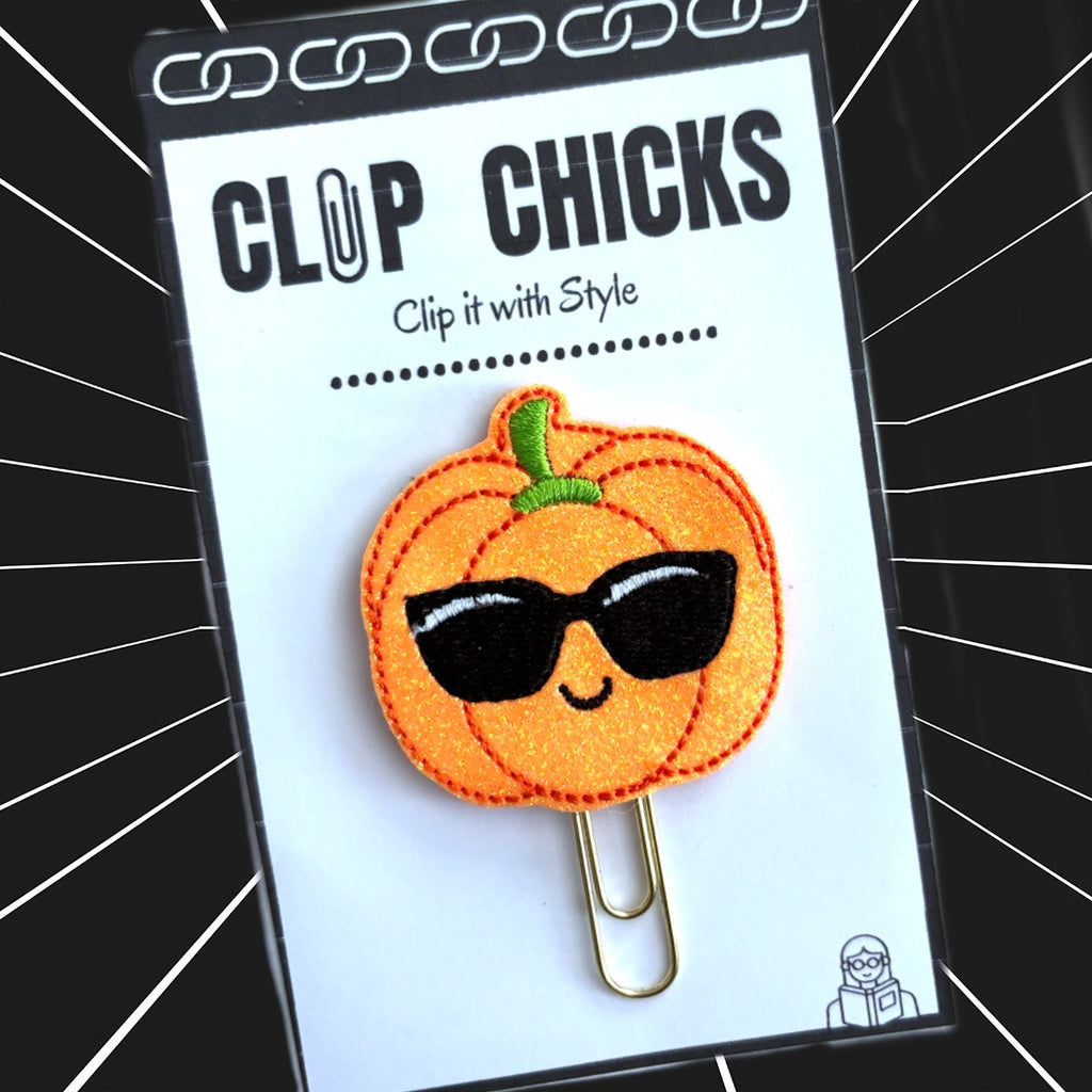 Clip Chicks' Shady Pumpkin novelty paper clip in its package. 