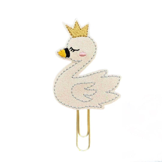 Swan with crown novelty paper clip, novelty bookmark, novelty planner clip and paper organizer.