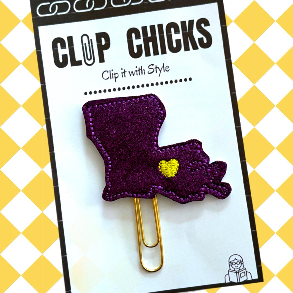 Clip Chicks' New orleans Love novelty paper clip is shown in its packaging.