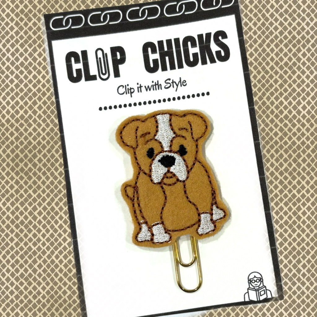 Clip Chicks' Bulldog novelty paper clip is shown in its package.