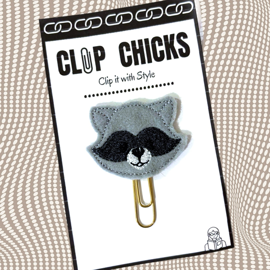 Clip Chicks' Raccoon novelty paper clip is shown in its packaging.