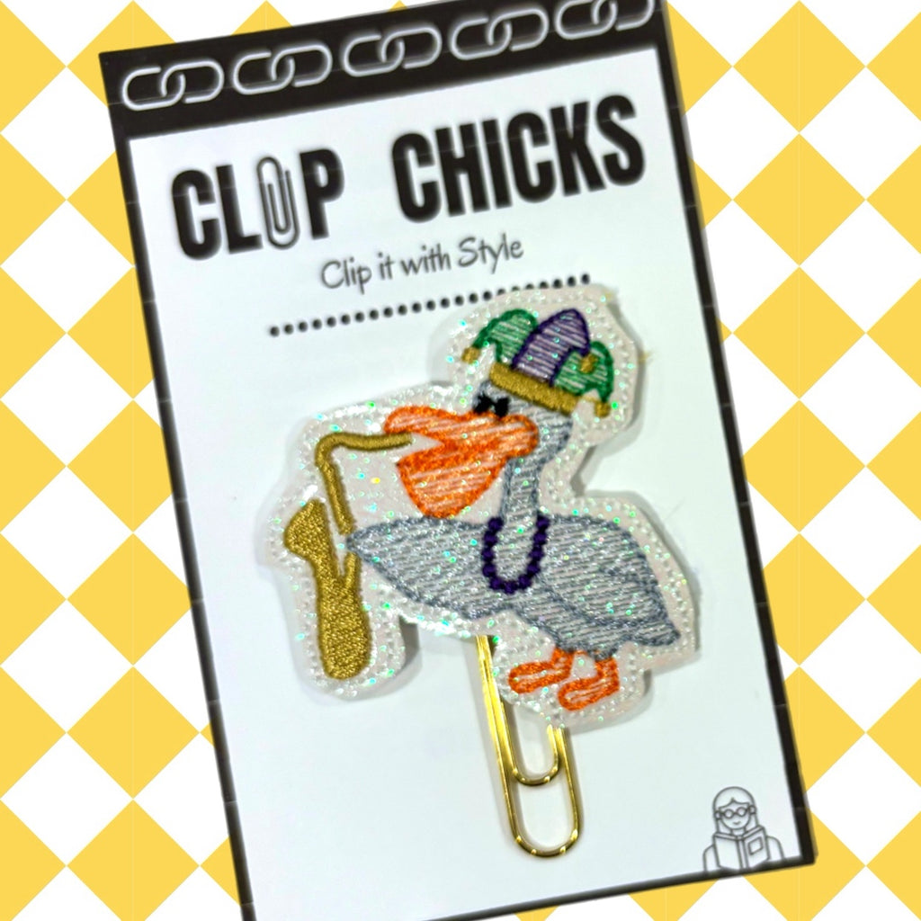 Clip Chicks' Jazz Pelican novelty paper clip in its package.