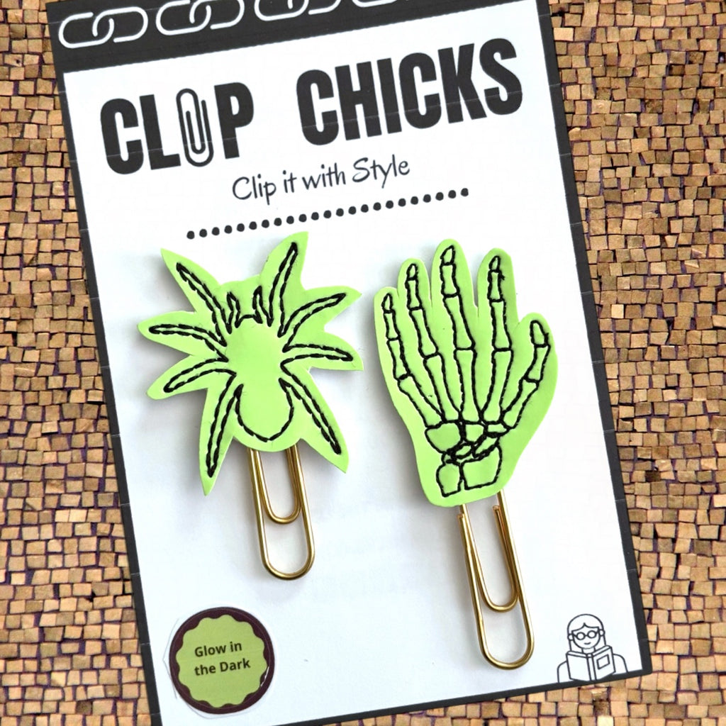 Clip Chicks' Glow in the Dark Duo of spooky Halloween novelty paper clips are shown in their package.