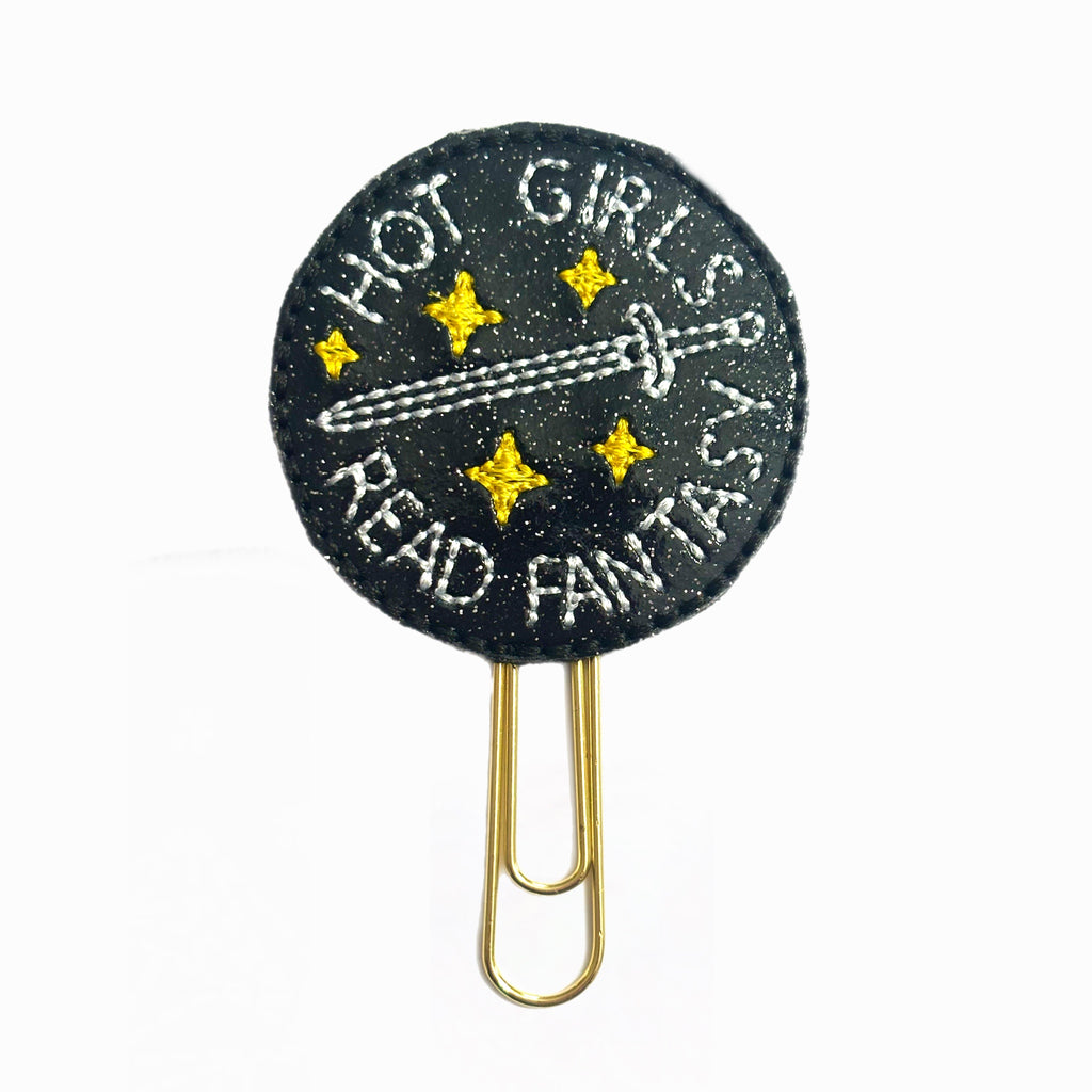 Hot Girls Read Fantasy novelty paper clip from Clip Chicks also has a sword embroidered on it.