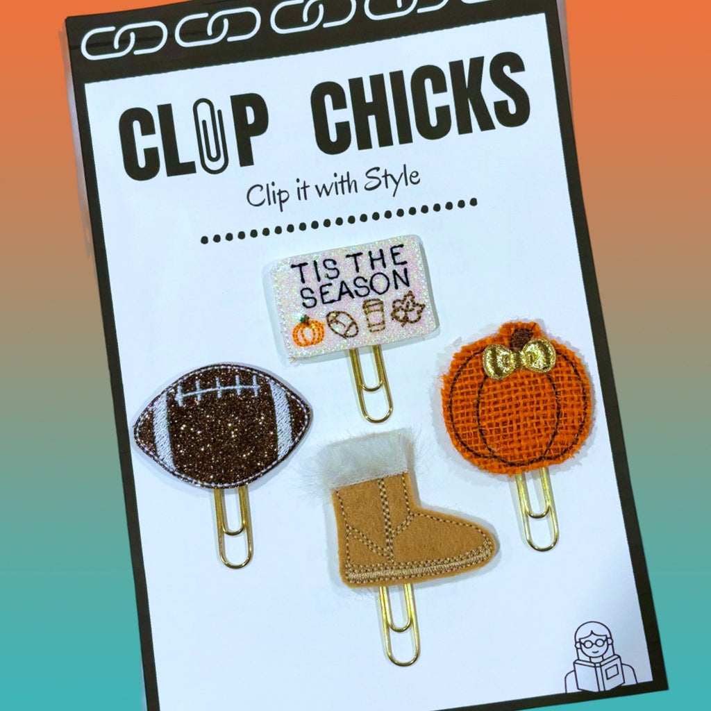 Clip chicks' set of four Tis the Season novelty paper clips for fall.