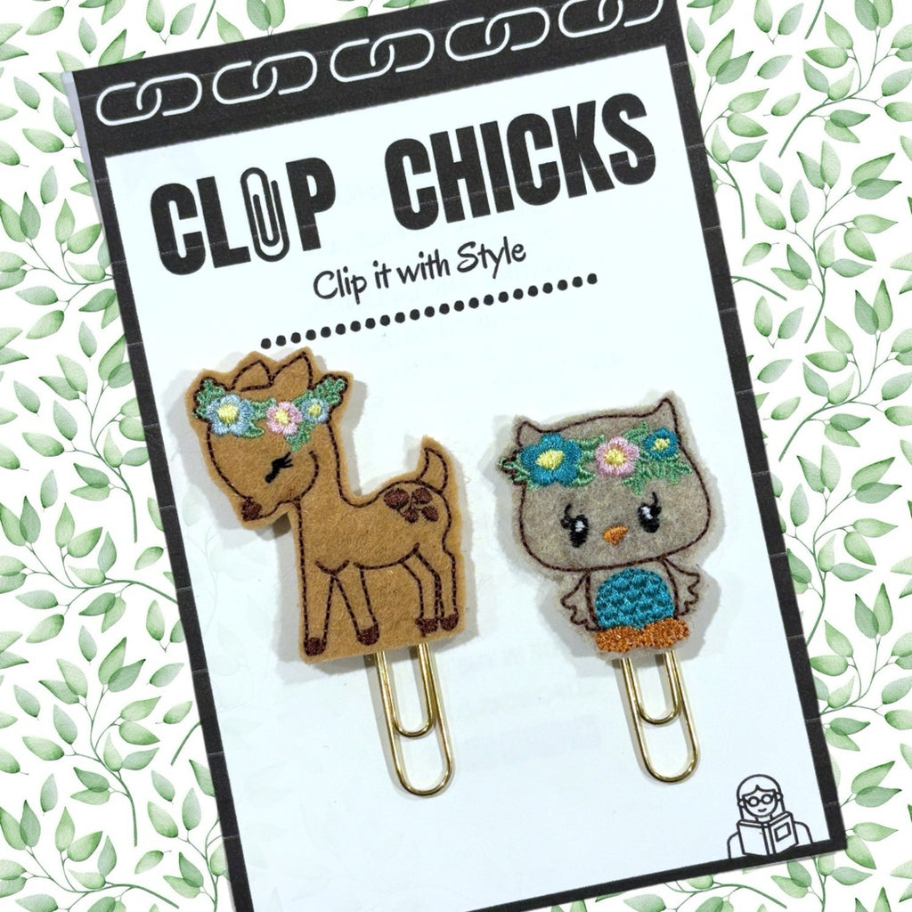 Clip Chicks' Boho Forest Animals novelty paper clips are shown in their package.