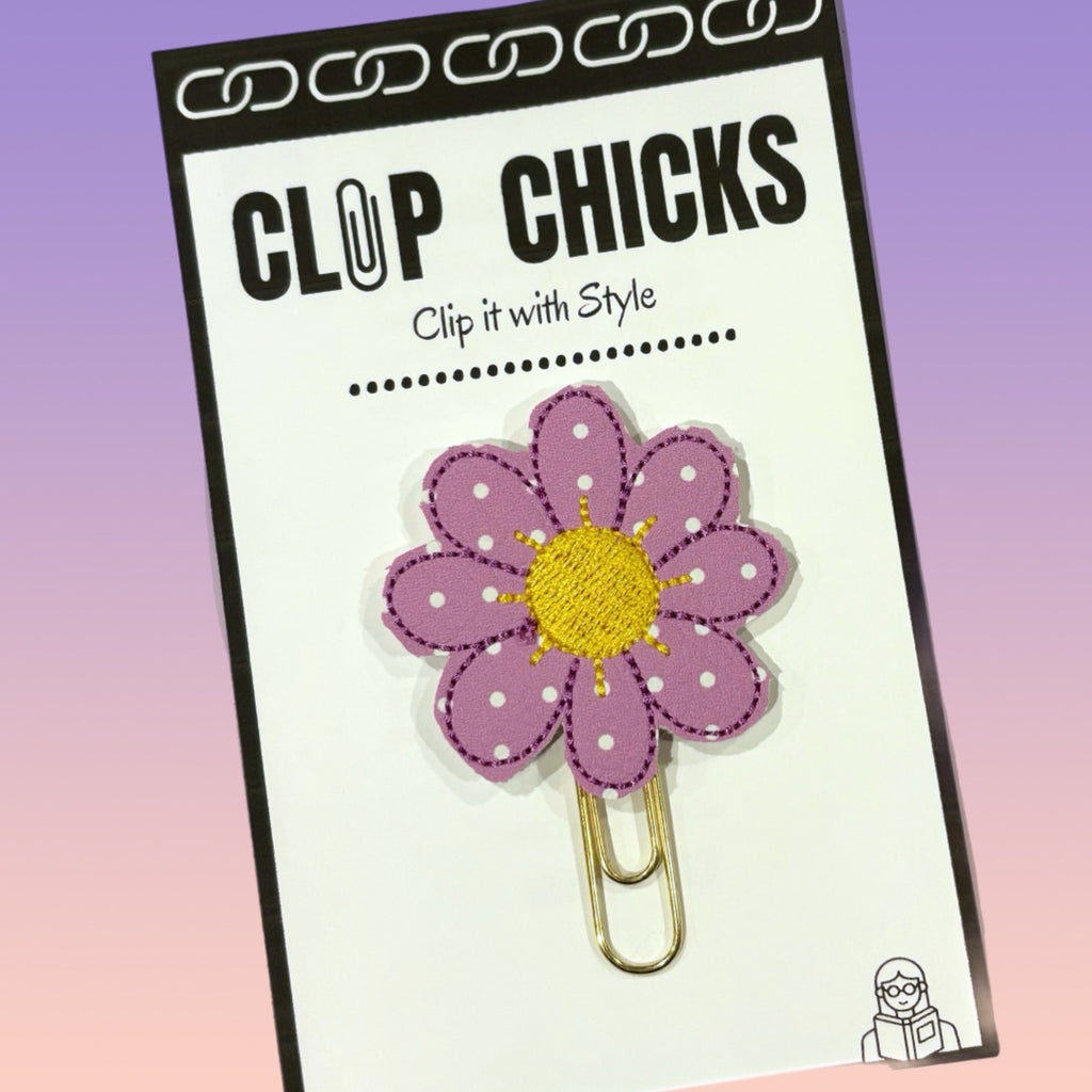 Clip chicks' Polka Dot Daisy novelty paper clip is shown in its package.