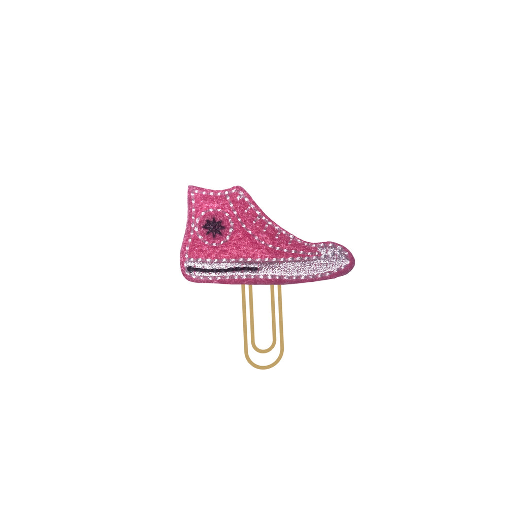 Pink sneaker novelty paper clip is shown.