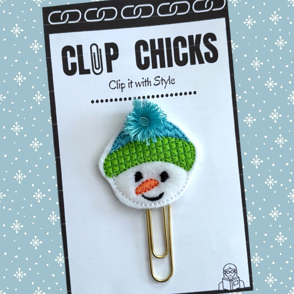 Clip Chicks' Snowman novelty paper clip is shown in its package.