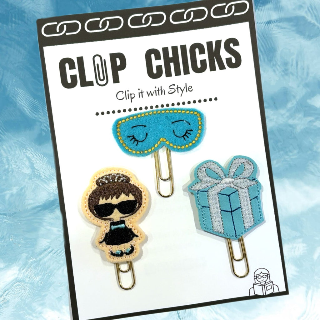 Clip Chicks' Breakfast with Audrey Trio  of novelty paper clips is shown in its package.