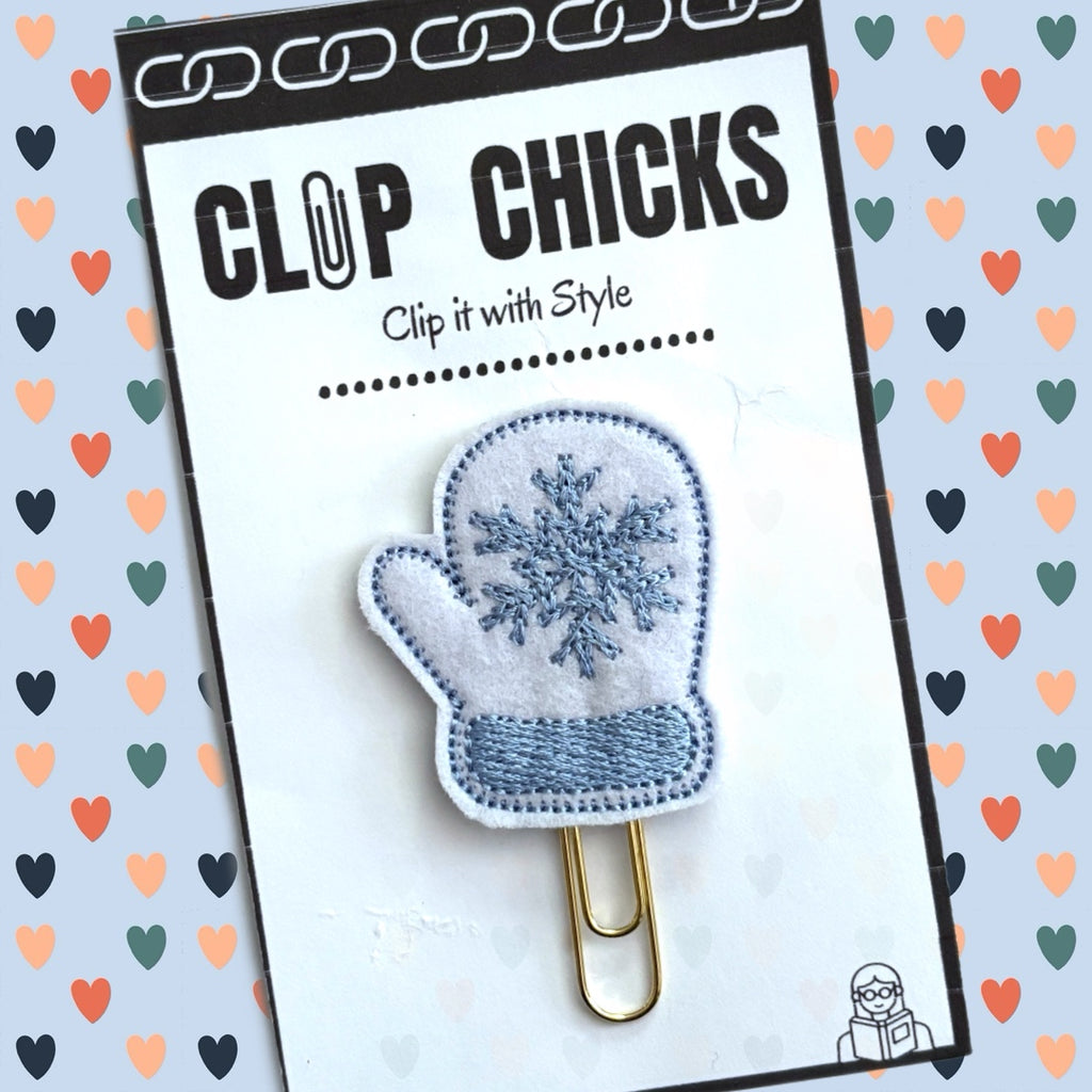 Clip Chicks' Mitten novelty paper clip is shown in its package.