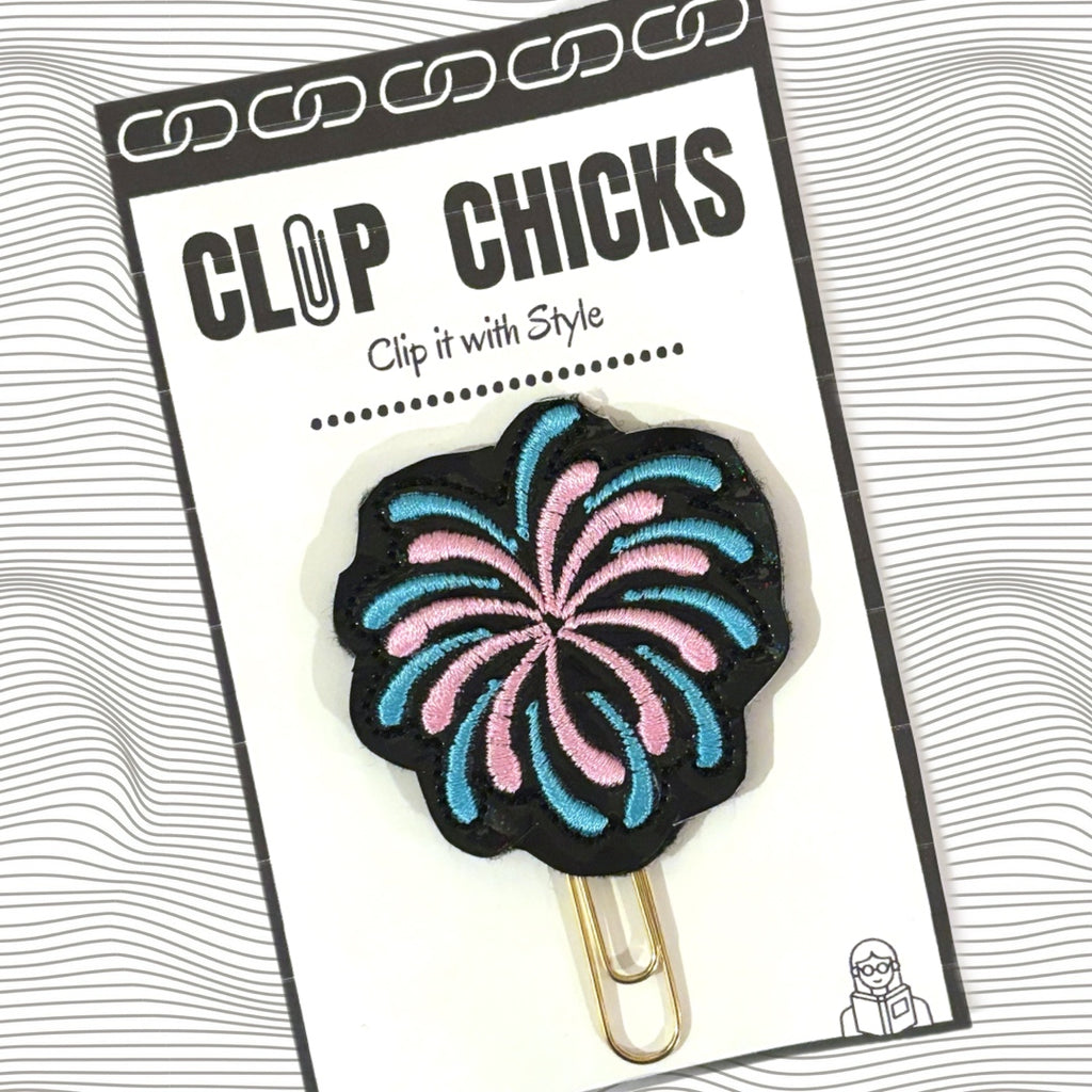 Fireworks in the Night Sky novelty paper clip from Clip Chicks is shown in its package.