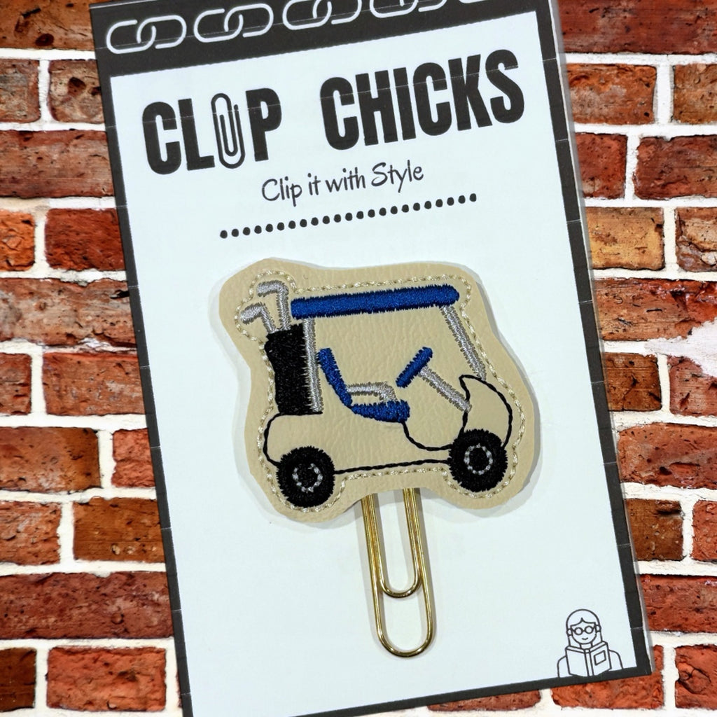 Clip Chicks' Golf Cart paper clip is shown in its adorable packaging.