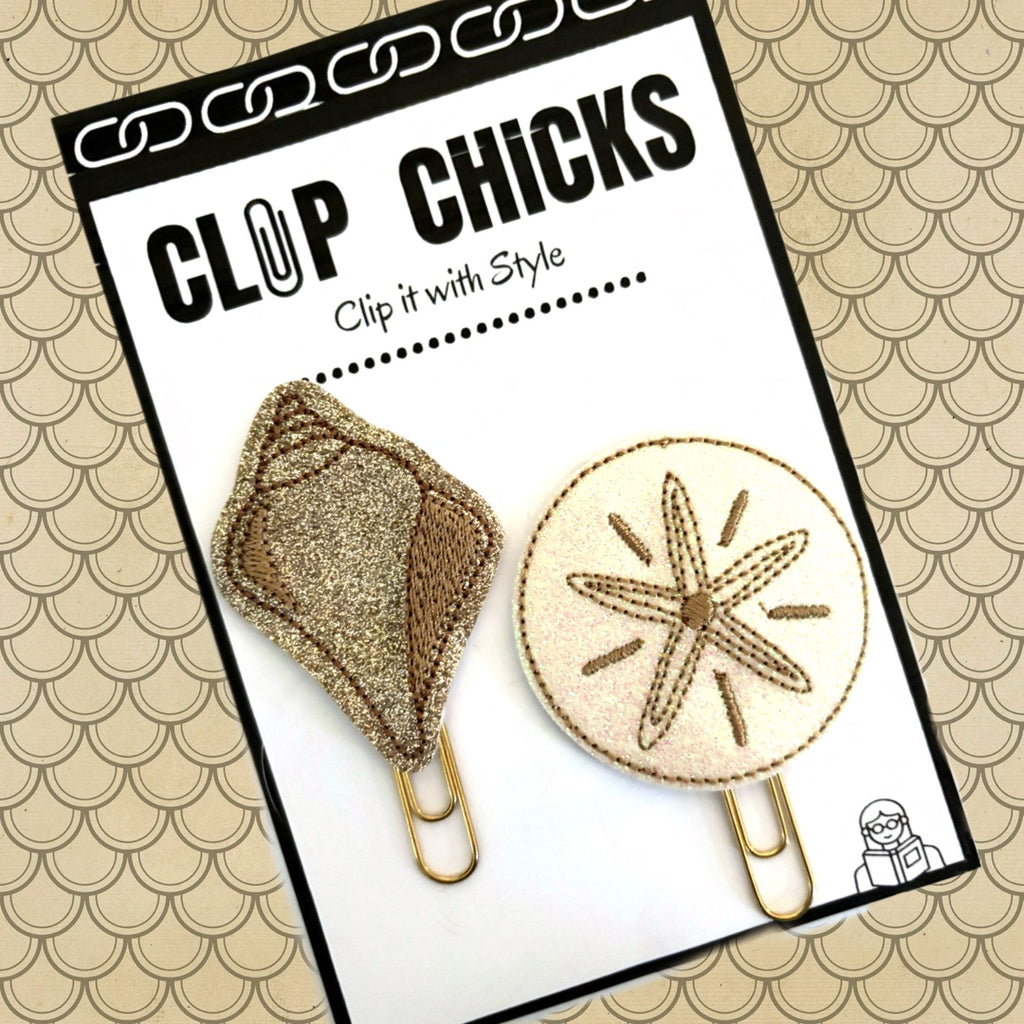 Clip Chicks package of the Sand Dollar and Horn Shell set of novelty paper clips.