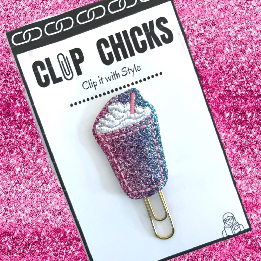 Clip Chicks' novelty paper clip package of their Shimmery Frappe to be used as a bookmark, planner clip and paper organizer for your home, office or school work.