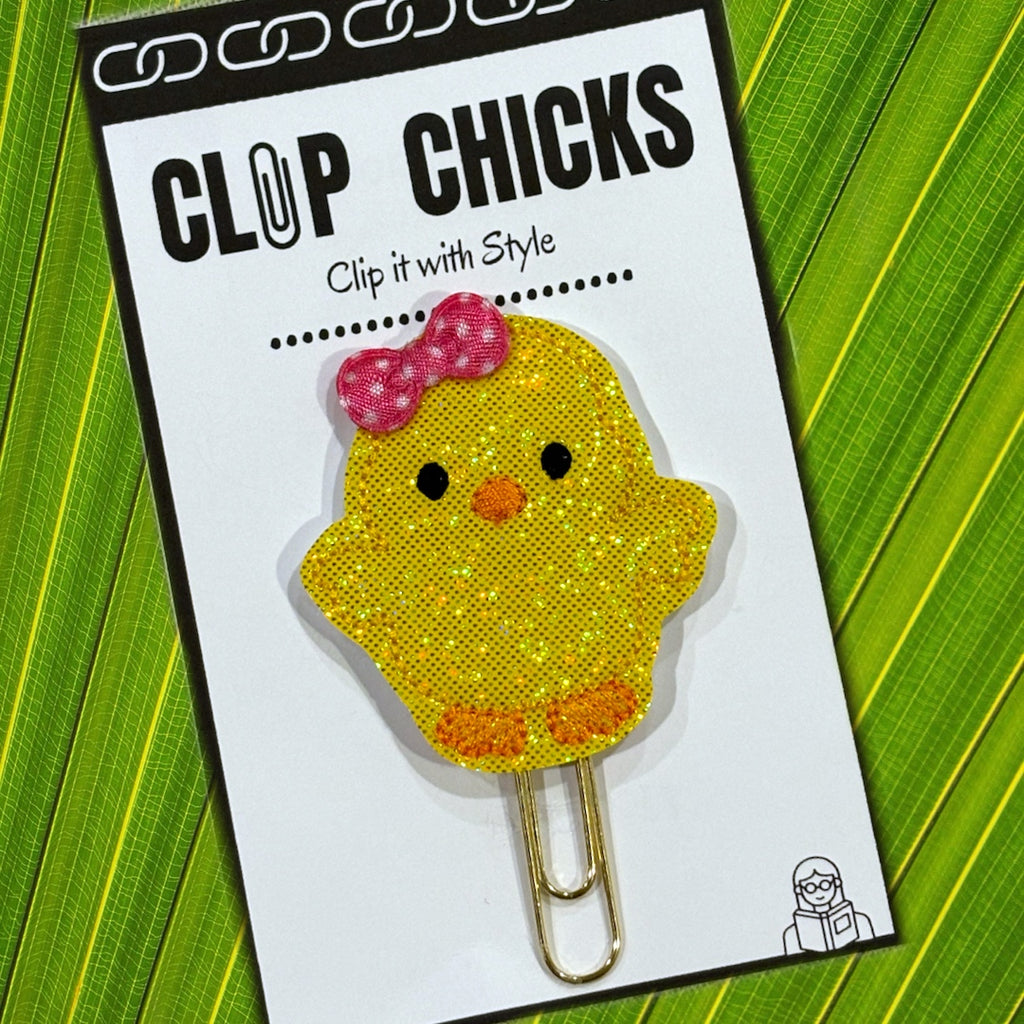 Clip Chicks' Chick with a Bow novelty paper clip is shown in its package.