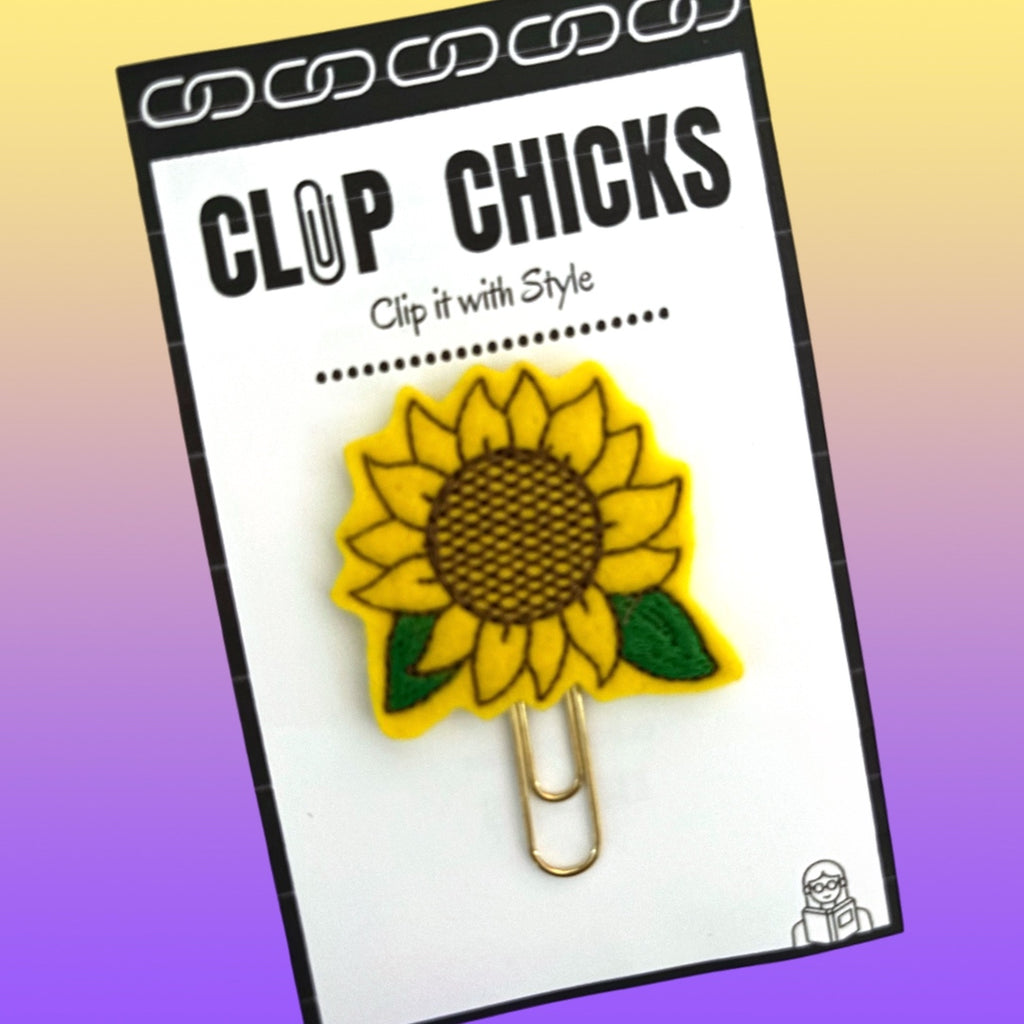 Clip Chicks' Sunflower novelty paper clip is shown in oits adorable packaging.