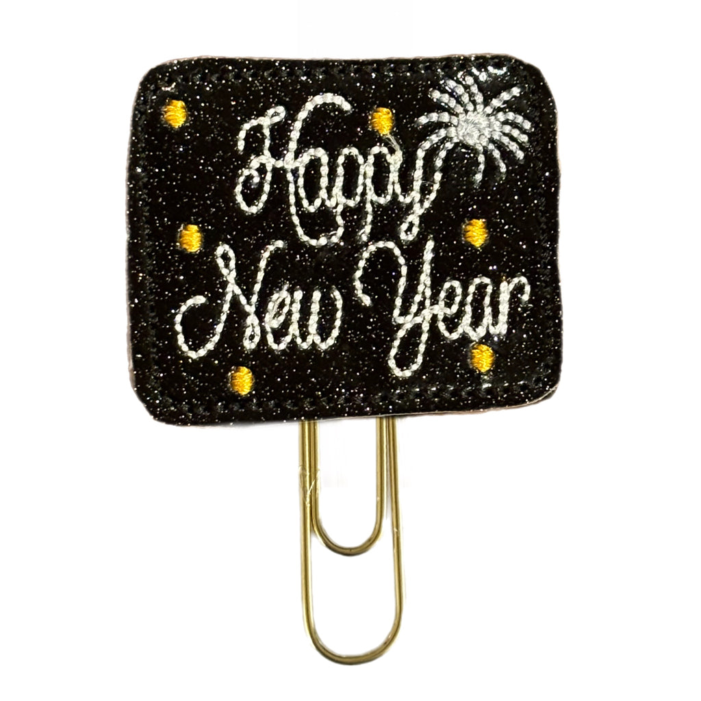 Happy New Year black, gold and white novelty paper clip.