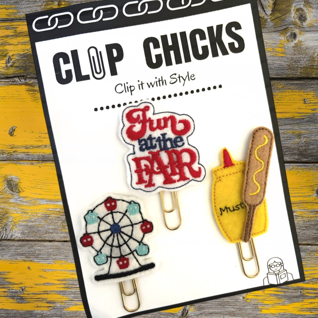 Clip Chicks' Fun at the Fair trio of planner clips/novelty paper clips is shown in its adorable packaging and is ready for gift giving.