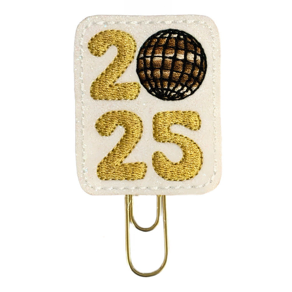 2025 New Year novelty paper clip to use as a planner clip, bookmark or paper organizer. Made from felt and vinyl.