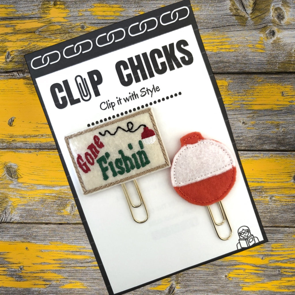 Clip Chicks' Gone Fishing set of two novelty paper clips in cute packaging, ready for gift giving.