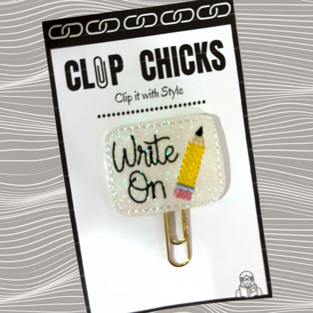 Clip Chicks' Write On novelty paper clip is shown in its package.