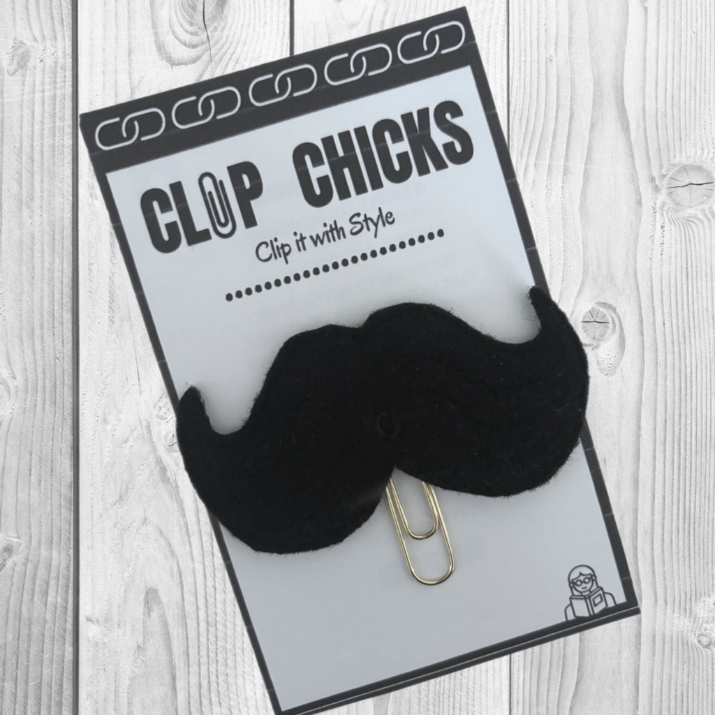 Clip Chicks' Mustache novelty paper clip in its original packaging, ready for gifting. Great gift under $5.