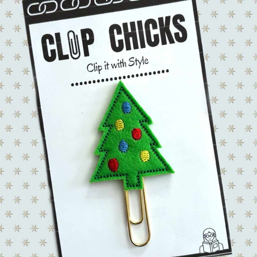 Clip Chicks' Christmas tree novelty paper clip is shown in its packaging.