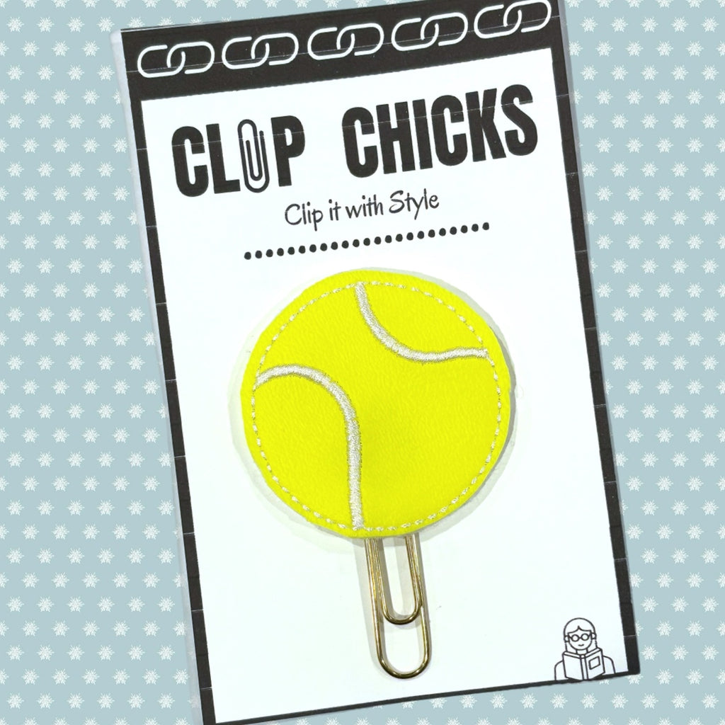 Clip Chicks' Tennis Ball novelty paper clip is shown in its packaging.