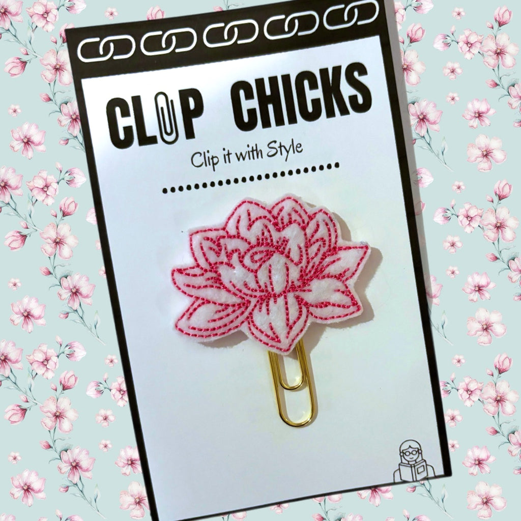 Clip Chicks' Lotus Flower novelty paper clip is shown in its packaging.