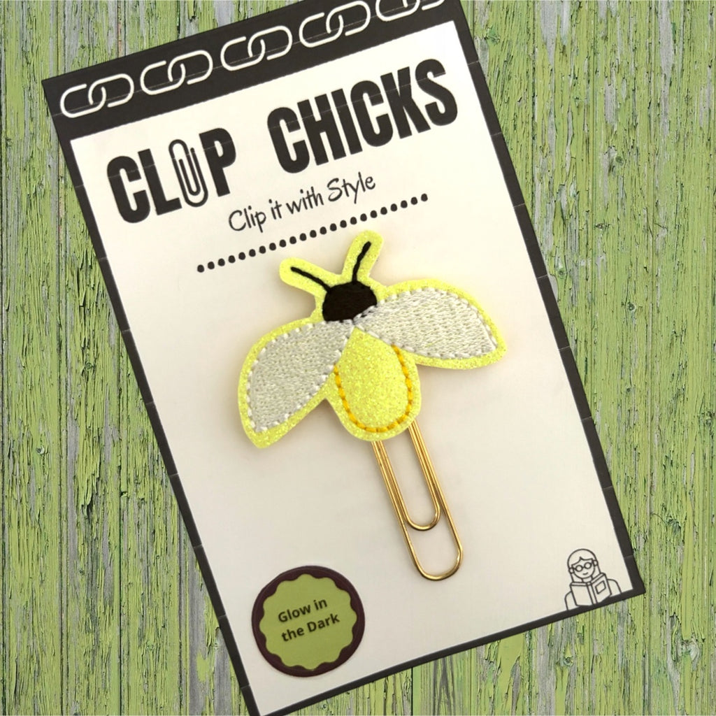 Clip Chicks' Firefly paper clip that glows in the dark, shown in its adorable packaging, making it a great gift giving item for under $5.