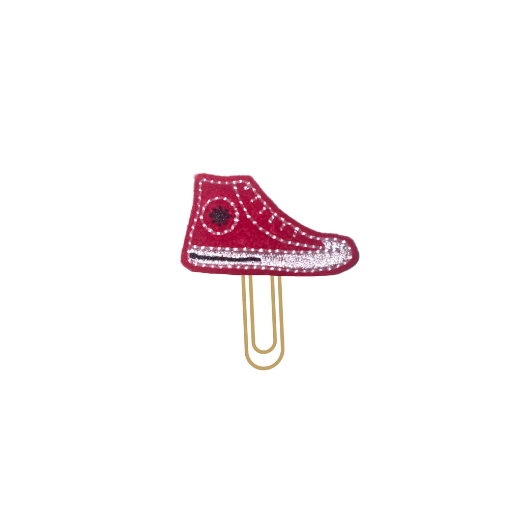 Clip Chicks red sneaker novelty paper clip is shown.