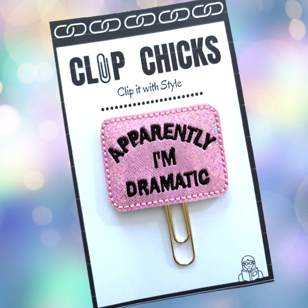 Clip Chicks' Apparently I'm Dramatic novelty pink paper clip is shown in its package.