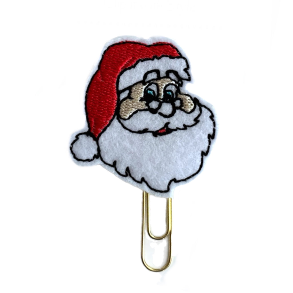 Novelty paper clip planner clip, bookmark shaped like Santa and embroidered on white felt by Clip Chicks LLC