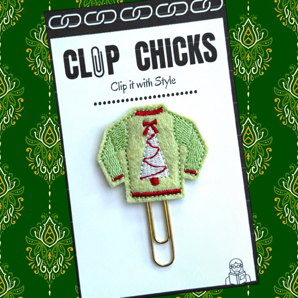 Clip Chicks' Ugly Christmas Sweater novelty paper clip is shown in the package.