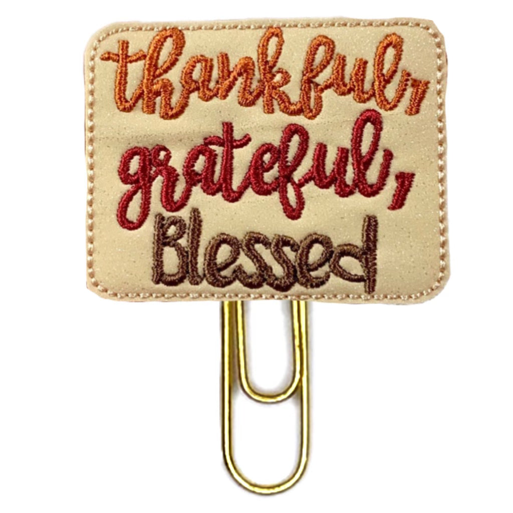 Thankful, Grateful, Blessed novelty paper clip.